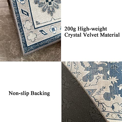 5X7 Persian Distressed Small Entryway Rug Doormat Bohemian Non-Slip Washable Low-Pile Floor Carpet for Indoor Front Entrance Kitchen Bathroom