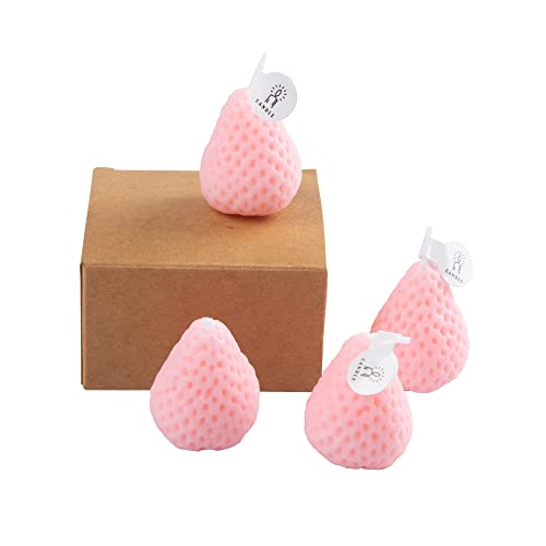 BoKin Strawberry Candles, 4Pcs Strawberry Shaped Scented Candles (2.11oz), Fruit Aroma Soy Wax Decorative Candle for Stress Relief Aromatherapy Home Decoration Mood-Boosting Bath Yoga (Pink)