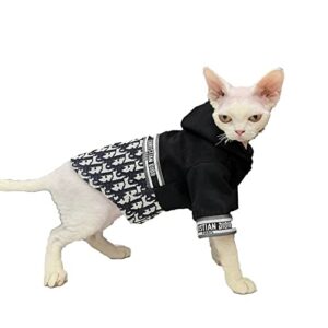 sphynx cat clothes winter thicken limited edition fashion vintage coat zip splicing design jacket cat apparel pet clothes for cat (xxl(11-15lbs), tide card)