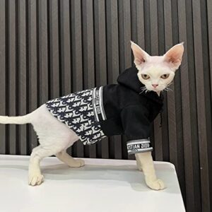 Sphynx Cat Clothes Winter Thicken Limited Edition Fashion Vintage Coat Zip Splicing Design Jacket Cat Apparel Pet Clothes for Cat (XXL(11-15lbs), Tide Card)