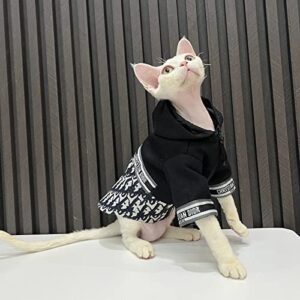 Sphynx Cat Clothes Winter Thicken Limited Edition Fashion Vintage Coat Zip Splicing Design Jacket Cat Apparel Pet Clothes for Cat (XXL(11-15lbs), Tide Card)