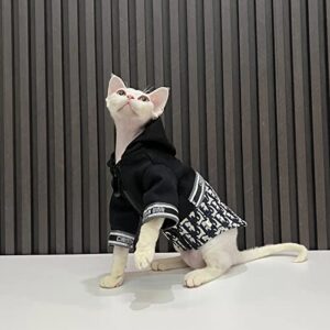 Sphynx Cat Clothes Winter Thicken Limited Edition Fashion Vintage Coat Zip Splicing Design Jacket Cat Apparel Pet Clothes for Cat (XXL(11-15lbs), Tide Card)