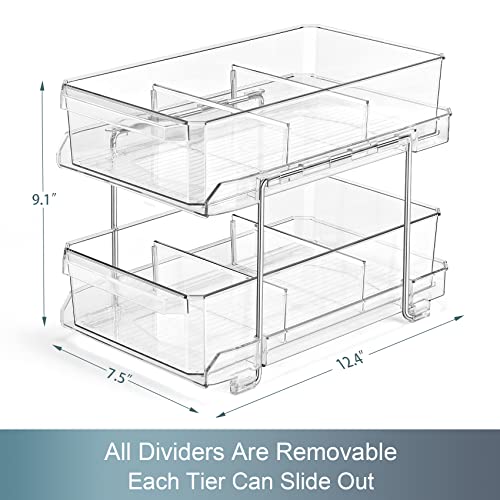 LANDNEOO 2 SET, 2 Tier Clear Organizer with Dividers + Set of 8, Stackable Clear Bins with Removable Dividers - Pantry Food Snack Organization and Storage - Multi-Purpose Plastic Home Organizer