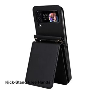 KSRIDOTE for Samsung Galaxy Z Flip 4 Case with Card Holder Strap Lanyard, Samsung Z Flip 4 Case Wallet Galaxy Z Flip 4 Wallet Phone Case Crossbody Phone Case Cover Purse for Women, Black