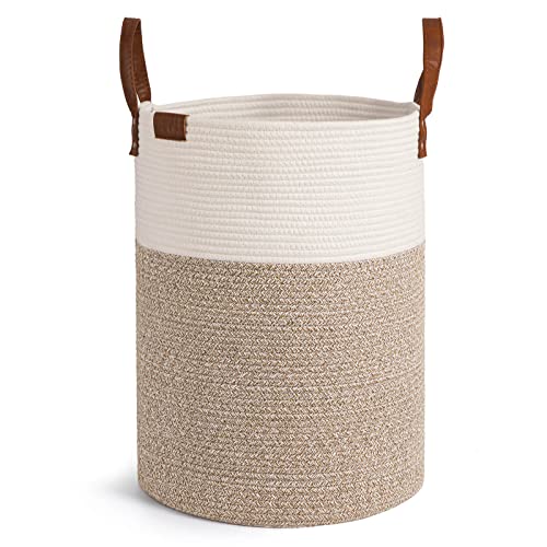 CHICVITA Tall Laundry Basket, Storage Basket for Organizing with Leather Handles, Large Dirty Clothes Hamper for Nursery Dog Toy basket, Towel Basket for Blankets Storage in Bathroom Organizer, 58L