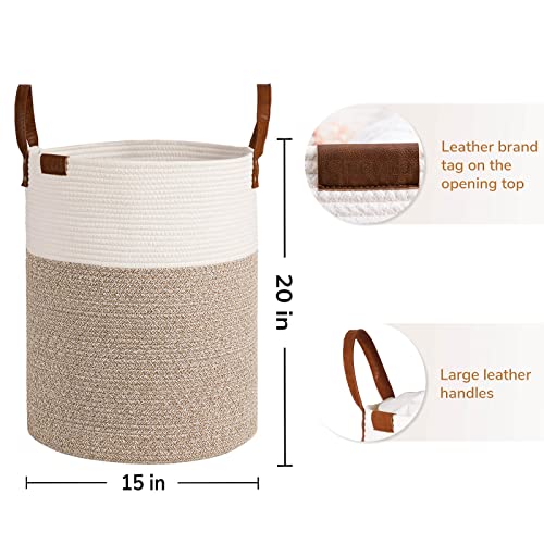 CHICVITA Tall Laundry Basket, Storage Basket for Organizing with Leather Handles, Large Dirty Clothes Hamper for Nursery Dog Toy basket, Towel Basket for Blankets Storage in Bathroom Organizer, 58L