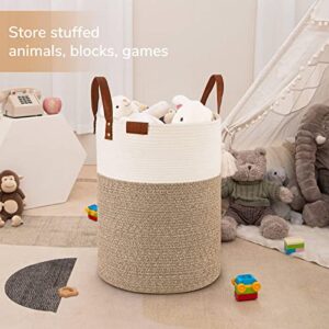 CHICVITA Tall Laundry Basket, Storage Basket for Organizing with Leather Handles, Large Dirty Clothes Hamper for Nursery Dog Toy basket, Towel Basket for Blankets Storage in Bathroom Organizer, 58L