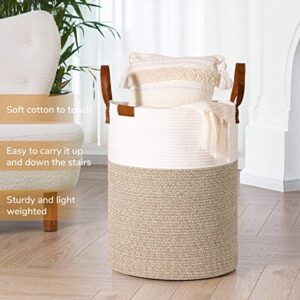 CHICVITA Tall Laundry Basket, Storage Basket for Organizing with Leather Handles, Large Dirty Clothes Hamper for Nursery Dog Toy basket, Towel Basket for Blankets Storage in Bathroom Organizer, 58L