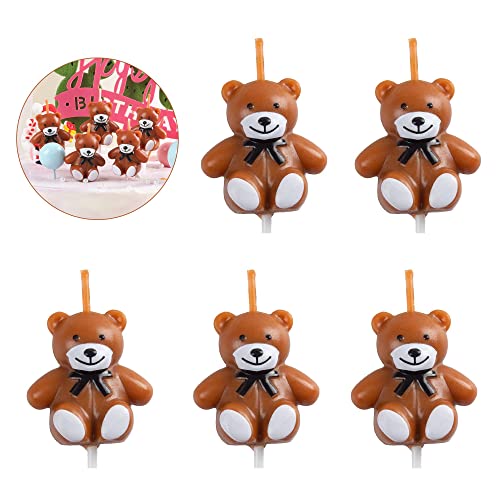 BoKin 5 Pcs Cute Brown Bear Birthday Candles, Teddy Bear Cake Topper, Mini Bears Candles for Kids Birthday Cake Decoration, Birthday Party Supplies