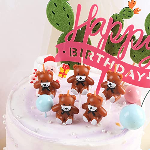 BoKin 5 Pcs Cute Brown Bear Birthday Candles, Teddy Bear Cake Topper, Mini Bears Candles for Kids Birthday Cake Decoration, Birthday Party Supplies