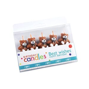 BoKin 5 Pcs Cute Brown Bear Birthday Candles, Teddy Bear Cake Topper, Mini Bears Candles for Kids Birthday Cake Decoration, Birthday Party Supplies