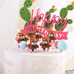 BoKin 5 Pcs Cute Brown Bear Birthday Candles, Teddy Bear Cake Topper, Mini Bears Candles for Kids Birthday Cake Decoration, Birthday Party Supplies