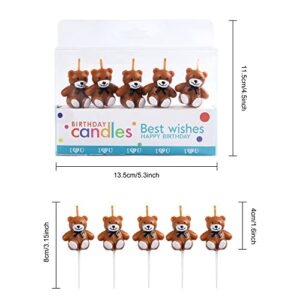 BoKin 5 Pcs Cute Brown Bear Birthday Candles, Teddy Bear Cake Topper, Mini Bears Candles for Kids Birthday Cake Decoration, Birthday Party Supplies