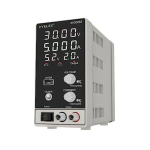 dc power supply variable 30v 5a, hyelec adjustable switching regulated power supply with 4-digit led display, coarse and fine adjustments,5v2a usb interface,110v input voltage