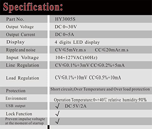 DC Power Supply Variable 30V 5A, Hyelec Adjustable Switching Regulated Power Supply with 4-Digit LED Display, Coarse and Fine Adjustments,5V2A USB Interface,110V Input Voltage