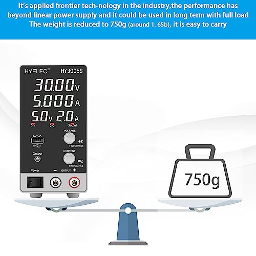 DC Power Supply Variable 30V 5A, Hyelec Adjustable Switching Regulated Power Supply with 4-Digit LED Display, Coarse and Fine Adjustments,5V2A USB Interface,110V Input Voltage