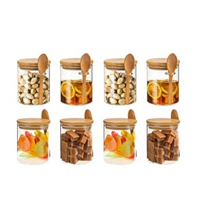 joualy 8-pack glass food storage jar 8 oz,100% sealed borosilicate glass bamboo glass jars with bamboo lid and bamboo spoon for candy, spices, coffee beans, nuts, condiments, cookies, flour,tea