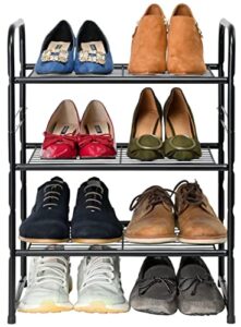 wkokos 3-tier small shoe rack, stackable narrow shoe shelf storage organizer, heavy duty metal free standing shoe rack for entryway closet doorway, black