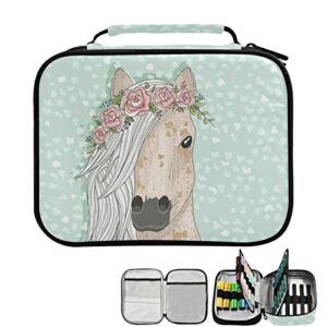 zzkko colored pencil case cute horse with flowers 96 slots pencil holder with zipper large capacity pencil case organizer for watercolor pens markers