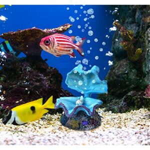 WishLotus Aquarium Decorations, Durable Resin Simulation Pearl Scallop Fish Tank Landscape Decorations Pneumatic Opening and Closing Aquarium Bubble Ornaments Aquarium Accessories (Blue)