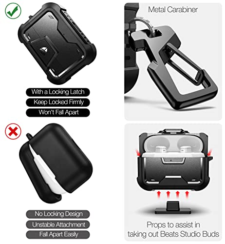 Dexnor Case for Beats Studio Buds 2021/Buds + 2023, Shockproof Protective Cover with Keychain[LED Visible] [Supports Wireless Charging] Full Body Skin for for Beats Studio Buds Women Men-Black