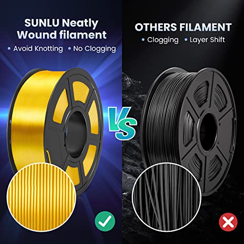 SUNLU Shiny Silk PLA Filament 1.75mm，Smooth Silky Surface，Great Easy to Print for 3D Printers，Dimensional Accuracy +/- 0.02mm, Silk Light Gold 1KG + Silver 1KG