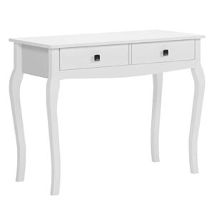 sogesfurniture White Vanity Desk with 2 Drawers, Home Office Desk Vintage Makeup Vanity Table, Curved Legs Writing Desk, Entryway Console Table for Bedroom, Entryway, Home Office