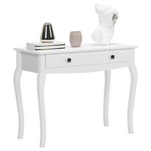 sogesfurniture white vanity desk with 2 drawers, home office desk vintage makeup vanity table, curved legs writing desk, entryway console table for bedroom, entryway, home office
