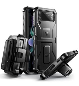 dexnor shockproof case for samsung galaxy z flip 3 5g,rugged bumper protective case with foldable kickstand, holster cover with 360°rotatable belt clip,black