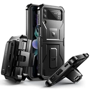 Dexnor Shockproof Case for Samsung Galaxy Z Flip 3 5G,Rugged Bumper Protective Case with Foldable Kickstand, Holster Cover with 360°Rotatable Belt Clip,Black