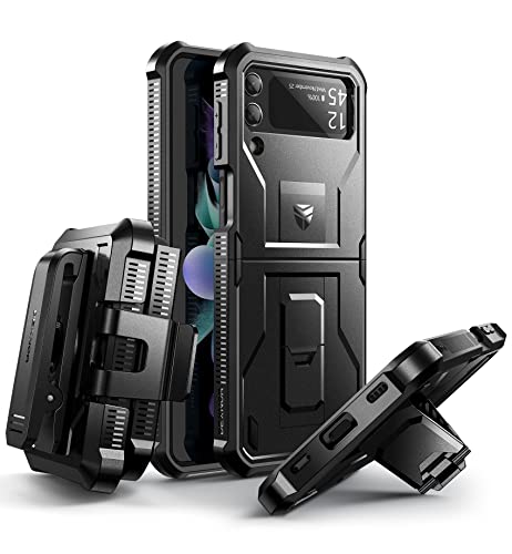 Dexnor Shockproof Case for Samsung Galaxy Z Flip 3 5G,Rugged Bumper Protective Case with Foldable Kickstand, Holster Cover with 360°Rotatable Belt Clip,Black