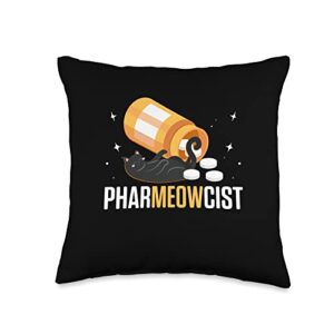 pharmacy technician gifts pharmacist with domestic cat-pharmeowcist throw pillow, 16x16, multicolor