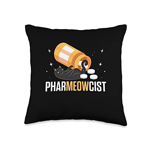 Pharmacy Technician Gifts Pharmacist with Domestic Cat-Pharmeowcist Throw Pillow, 16x16, Multicolor