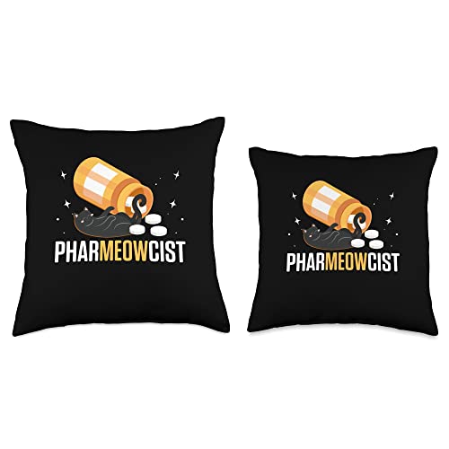 Pharmacy Technician Gifts Pharmacist with Domestic Cat-Pharmeowcist Throw Pillow, 16x16, Multicolor