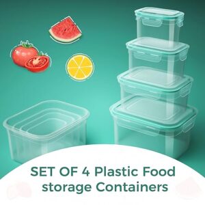 LIHONG Large Food Storage Containers with Lids Airtight 118oz, 8-Piece Plastic Storage Containers Meal Prep Containers for Kitchen Pantry, Microwave Dishwasher Safe, Green