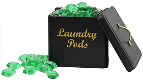 SHUNTU Pods Holder for Laundry Room - Pods Box with Lid for Laundry Room Metal Laundry Pods Holder for Laundry Room Décor and Organization(Black)