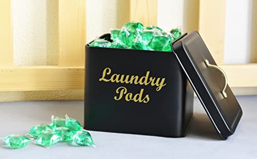 SHUNTU Pods Holder for Laundry Room - Pods Box with Lid for Laundry Room Metal Laundry Pods Holder for Laundry Room Décor and Organization(Black)