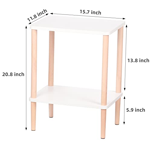 NUTMAK Side Table, Slim Nightstand Bedside Table with Solid Wood Legs, 2-Tier End Table with Storage Shelf for Living Room Bedroom Entryway, No-Tool Assembly.