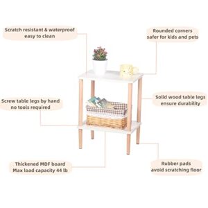 NUTMAK Side Table, Slim Nightstand Bedside Table with Solid Wood Legs, 2-Tier End Table with Storage Shelf for Living Room Bedroom Entryway, No-Tool Assembly.