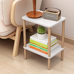 NUTMAK Side Table, Slim Nightstand Bedside Table with Solid Wood Legs, 2-Tier End Table with Storage Shelf for Living Room Bedroom Entryway, No-Tool Assembly.