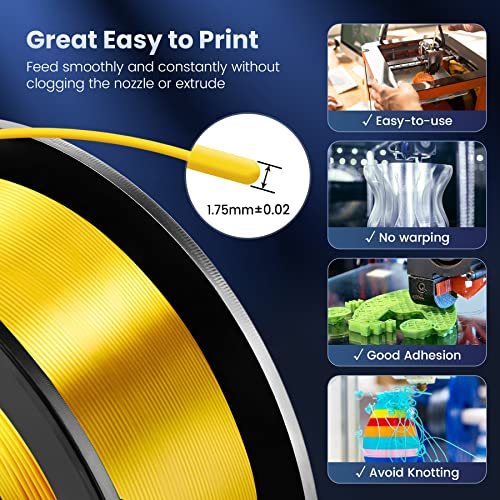 3D Printer Silk Filament, SUNLU Shiny Silk PLA Filament 1.75mm，Smooth Silky Surface，Great Easy to Print for 3D Printers，Dimensional Accuracy +/- 0.02mm, Silk Light Gold and Red 1KG