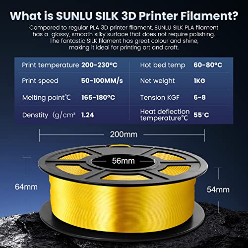 3D Printer Silk Filament, SUNLU Shiny Silk PLA Filament 1.75mm，Smooth Silky Surface，Great Easy to Print for 3D Printers，Dimensional Accuracy +/- 0.02mm, Silk Light Gold and Red 1KG