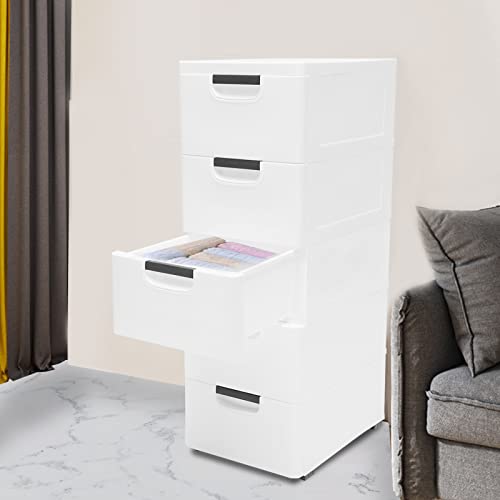 Gdrasuya10 5 Drawer Stackable Vertical Clothes Storage Tower, Plastic Dresser Storage Cabinet,Organizer Unit for Hallway Entryway Home Furniture White