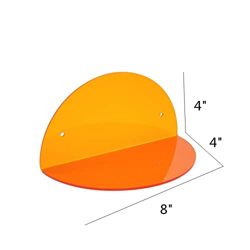 ROYALITA Acrylic Small Floating Shelves (2-Pack, 8-inch Diameter) - Wall Mounted Display Stand for Plants, Toys, Makeup, and More - Ideal for Home and Office, Orange