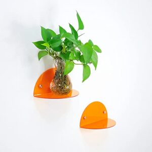 ROYALITA Acrylic Small Floating Shelves (2-Pack, 8-inch Diameter) - Wall Mounted Display Stand for Plants, Toys, Makeup, and More - Ideal for Home and Office, Orange