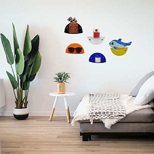 ROYALITA Acrylic Small Floating Shelves (2-Pack, 8-inch Diameter) - Wall Mounted Display Stand for Plants, Toys, Makeup, and More - Ideal for Home and Office, Orange