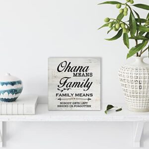 Rustic Family Wood Box Sign Funny Ohana Means Family Family Means Nobody Gets Left Behind or Forgotten Wooden Box Sign Home Desk Shelf Decor (5 X 5 Inch)