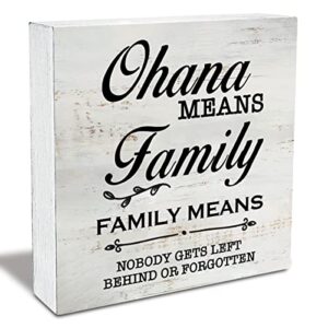 rustic family wood box sign funny ohana means family family means nobody gets left behind or forgotten wooden box sign home desk shelf decor (5 x 5 inch)