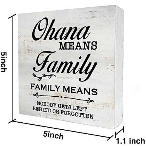 Rustic Family Wood Box Sign Funny Ohana Means Family Family Means Nobody Gets Left Behind or Forgotten Wooden Box Sign Home Desk Shelf Decor (5 X 5 Inch)