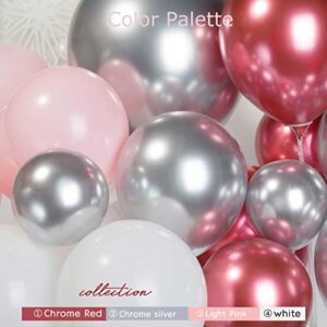 Pink Winter Wonderland Balloon Garland arch Kit Pink Chrome Silver Red White With 2 Large Snowflake Balloons for Onederland Girl Princess Birthday Party baby its cold outside baby shower decorations